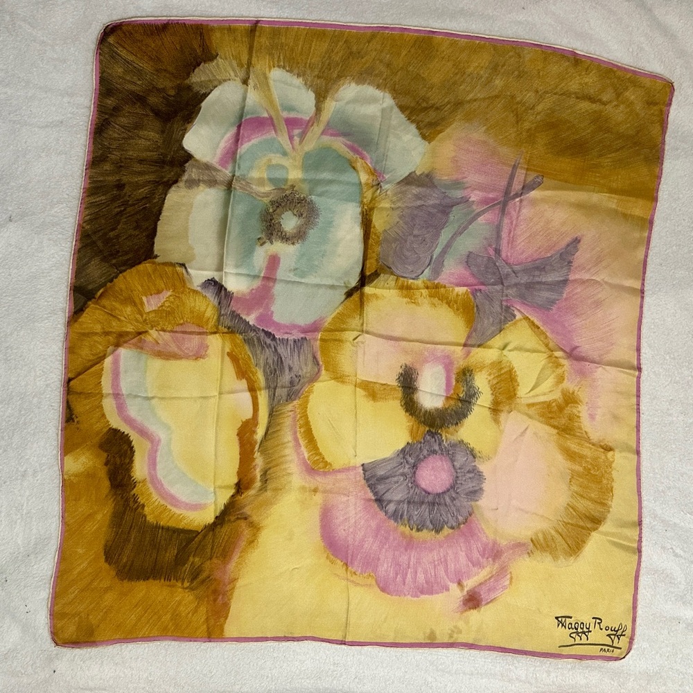 Vintage Maggy Rouff Silk Scarf with Abstract Floral Design